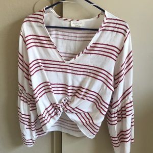 Red stripped bell sleeve blouse
